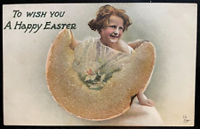 Vintage Victorian Postcard 1901-1910 To Wish You a Happy Easter- Girl in Egg picture