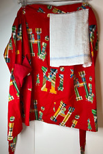Vintage Red Half Apron with Plaid HI Letters One Pocket Dish Towel Attached picture