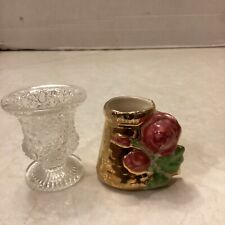 2 Antique Toothpick Holders-1 Coated in 22K Gold-1 Crystal Button & Daisy picture