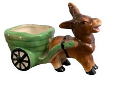 Vtg Ceramic Donkey Pulling Cart Planter Hand Painted • Occupied  Japan •  5 