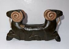 Vintage Solid Carved Wood Double Ram Two Head Art Sculpture Egyptian Revival picture