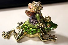 Fairy Riding on Frog Bejeweled Enamel Trinket Keepsake Box Container MARSACHII picture
