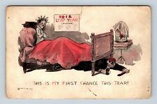 1912 Leap Year Greeting Lady in Bed Hopping Love from Burglar Vintage Postcard picture
