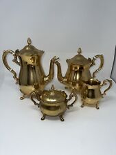 Vintage INTERNATIONAL Gold Plated Tea & Coffee Pot Set Creamer Sugar Hong Kong picture