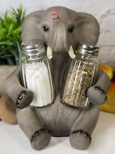 Ebros African Bush Elephant Glass Salt & Pepper Shakers Holder Decor 7