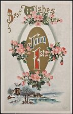NEW YEAR POSTCARD C.1913 (A30)~EMBOSSED “BEST WISHES” JAN 1ST. picture