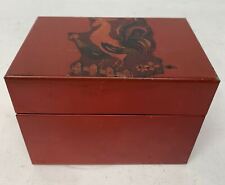 Vtg Metal Red Recipe Box Roosters Design picture