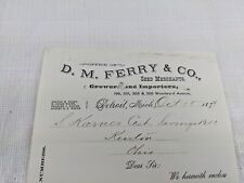 1879 D.M. Ferry Seeds Antique Ephemera Letterhead Letter Receipt Paper Detroit picture