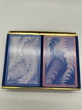 Vintage Congress Double Deck Playing Cards Blue Pink Art Feathers Velvet Box picture