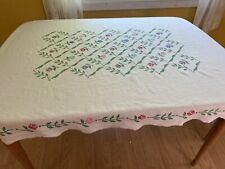 Vtg Embroidered Flower Tablecloth 64”x46” picture