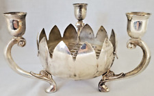 Vintage Leonard Silverplated Hong Kong Lotus Flower Planter Candle Holders Frog picture