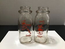Vintage Orange Farms Dairy Farm - 2 Half Pint Glass Milk Bottles - Dallas, PA picture