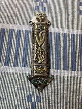 Antique Metal Mezuzah Case Hand Made  Turquoise Very Fancy picture