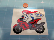 VINTAGE X-FACTOR MOTORCYCLE GIRL Sticker / Decal ORIGINAL OLD STOCK picture