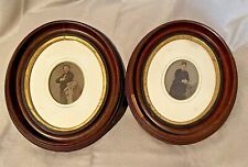 ATQ Matched Pair Portraits Half Plate, hand tinted AMBROTYPES Wood Oval Frames picture