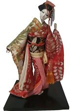 Vintage 50’s Princess Yaegakihime Japanese Samurai Geisha Doll Kimono Wood Base picture