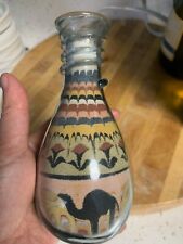 Colored Sand Art Intricate Layered In Blown Glass Bottle Desert Camel Scene picture