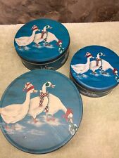 vintage winter goose tins round three peice set picture
