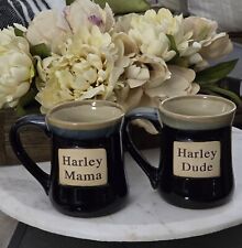 Vintage Harley Dude, Harley Mama  Ceramic Drip Glaze Coffee Mug Set 5