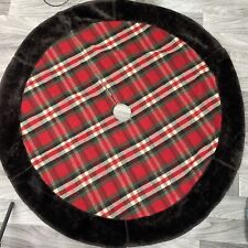 Unbranded  Wool Blend RED PLAID TARTAN CHRISTMAS🎄TREE SKIRT with Faux Fur Trim picture