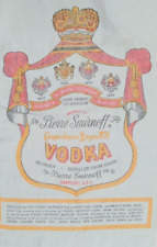 Vtg 1960s Linen Kitchen Dish Bar Towel Pierre Smirnoff Russia Vodka Liquor picture