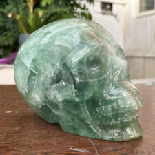 14.19LB Top Natural Geen Fluorite Quartz Hand Carved Large Crystal Skull Reiki picture