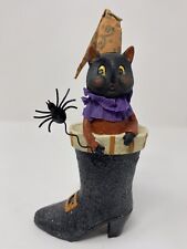Whimsical Halloween Black Cat Glittered Black Shoe Shiny Spider In Tow picture