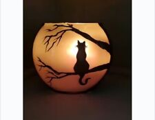 Cat Unique Art Gift Hand Painted In Glass Candle Holder And Customize 4x5