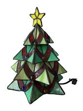Attractive Tiffany Style Stained Glass Christmas Tree Accent Lamp 9.5 Inches  picture