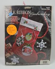 Vtg 1996 Bucilla 100% Silk Ribbon Embroidery Christmas Stocking Stamped Moire picture