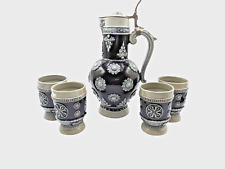 Vintage WC Germany 5pc Stoneware Beverage Set, Blue and Gray Salt Glaze picture