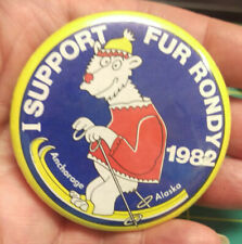 Anchorage Alaska I Support Fur Rondy 1982 Sled Dog Race Collectors Button  picture