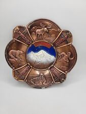 Antique Copper Alaska Enamel Souvenir Plate Walrus Moose Bear Mountains  picture