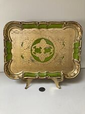 Vintage Handmade Italian Florentine Green Gold Gilt Wood Tray 11” X 8” picture