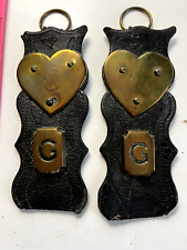 Vintage Antique Brass Horse Halter Medallions On Leather Strap Belt Harness picture