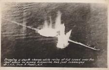 RPPC WWI US Navy Dropping Depth Charge Over Enemy Submarine Real Photo Postcard picture