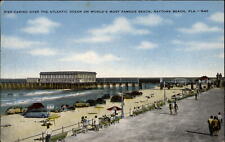 Pier Casino Daytona Beach Florida cars aerial view ~ 1940s linen postcard picture