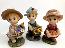 Montefiori Collection Small Figures Flower Girl Apple Girl Flower Boy Lot of 3 picture