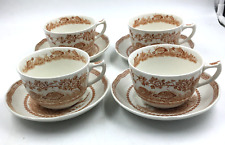 Antique 1913 FURNIVALS Brown Quail Set of (4) Cups (4) Saucers England Hold 8 oz picture