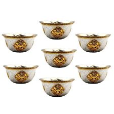 7 Tibetan Copper Gold Silver Plated Buddhist Offering Bowls Nepal Carved Candle picture