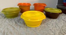 Vintage 1972 Tupperware Servalier Bowls w/ lids Harvest colors. 5 bowls total. picture