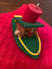 Wooden Tug Boat Ornament Face Rope Hand Painted Nautical 3.5” Vintage L picture