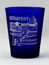 BUDAPEST HUNGARY COBALT BLUE FROSTED SHOT GLASS SHOTGLASS picture