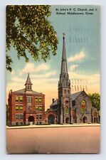 Postcard Connecticut Middletown CT St John Roman Catholic Church School 1948 picture