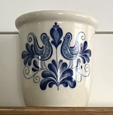 Small Vintage German DDR Pottery 1L Crock Planter Blue Birds Folk Art picture