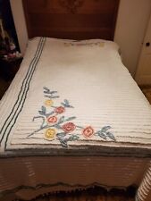 SALE  WAS 125. VTG CHENILLE  BEDSPREAD 94L X 84W FLOWERS AT BOTH TOP & BOTTOM  picture