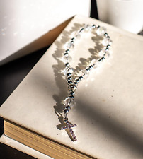 Silver Crystal Rosary Bracelet Rhinestone Cross 12 Pcs/Pack - Baptism Favor Wedd picture