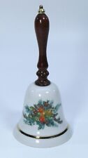 Vintage 1985 Avon Porcelain Christmas Bell * Gold Trim *Wood Handle* Ships Free picture