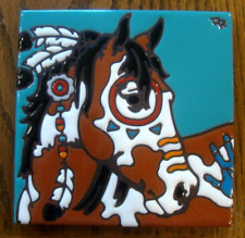 Earthtones Ceramic Tile Horse War Pony Southwestern 6x6 VGC picture