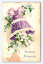 Old Postcard Embossed Christmas Purple White Flowers Stonebluff OK 1911 Cancel picture